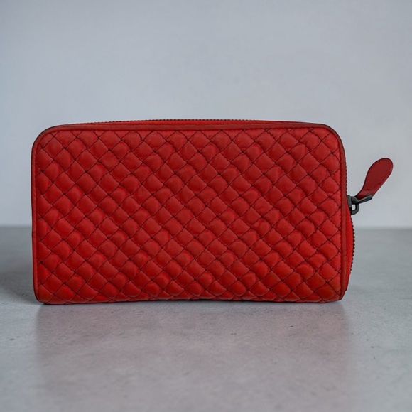Bottega Veneta Handbags - SOLD: Bottega Red Woven Zip-Around Wallet